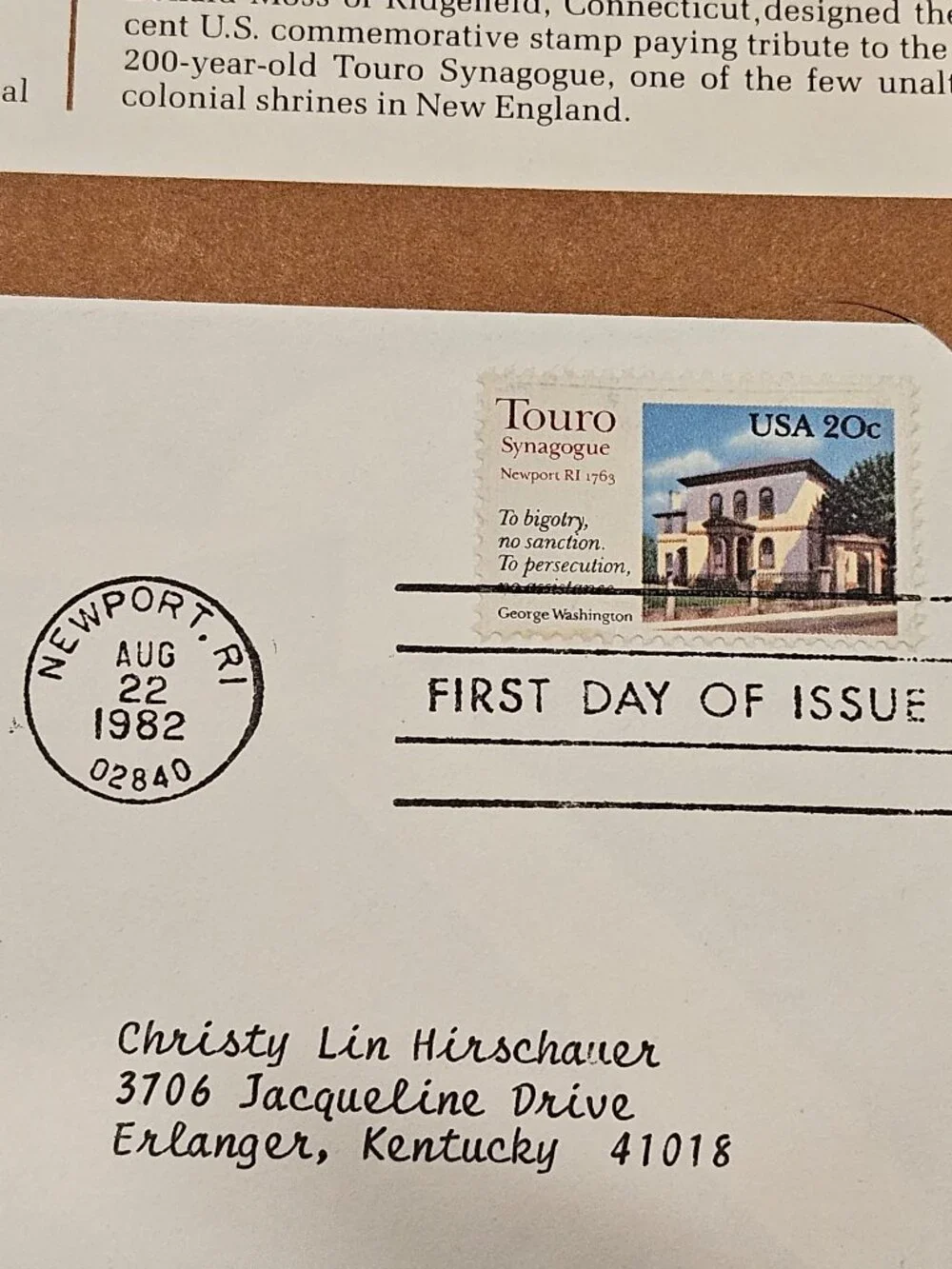 RARE COLLECTIBLE USPS 1ST DAY ISSUE COVER JEWISH TOURO OLDEST US SYNAGOGUE STAMP